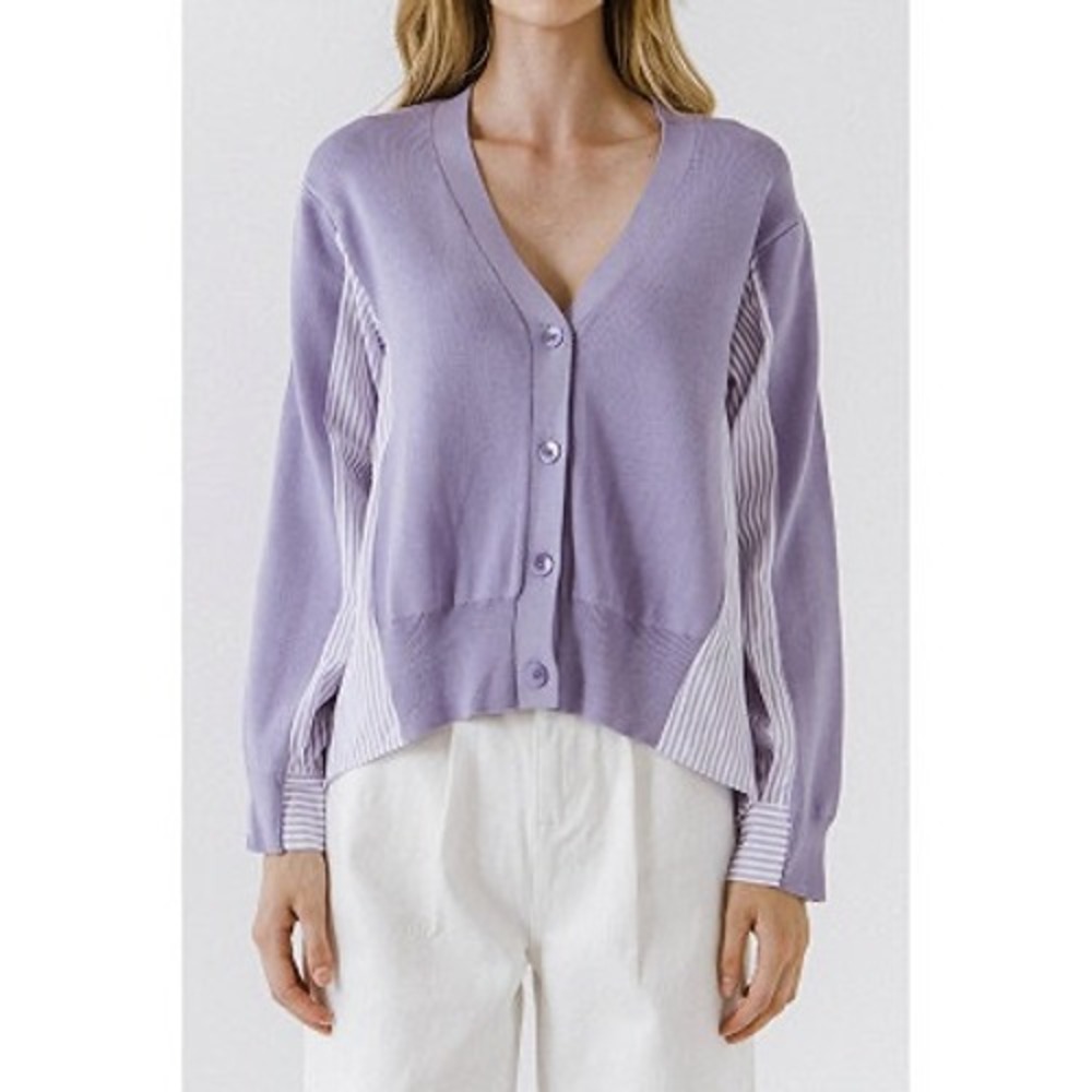 English Factory Lavender Mixed Media Striped Back button Down shirt office crisp